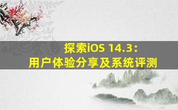 探索iOS 14.3：用户体验分享及系统评测
